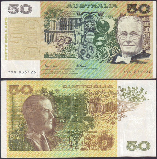 1985 Australia $50 Johnston/Fraser OCR-B (Fine) L000038
